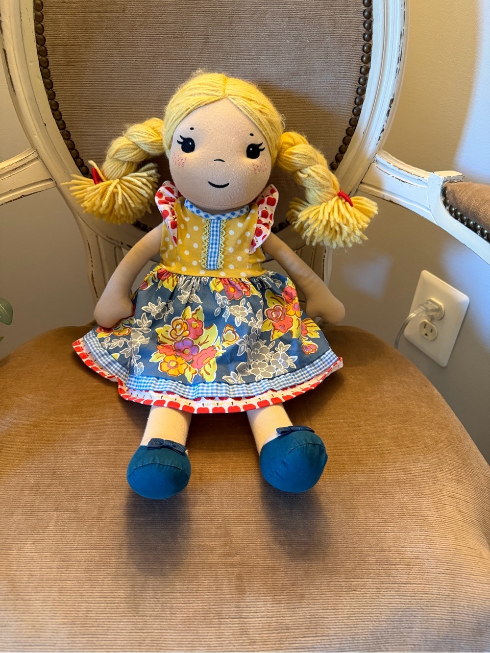 Matilda Jane Yellow-Haired Cloth Doll in Blue Floral Dress